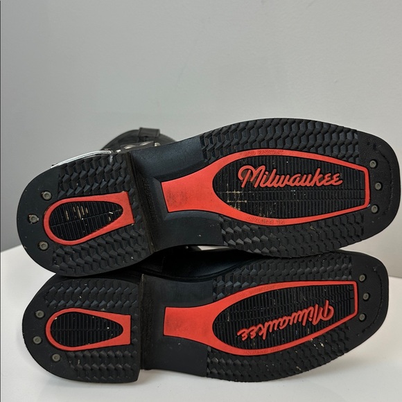 Milwaukee Mens Harness Motorcycle Boots Black Back Zip Up Studded Size 8D - Picture 8 of 14